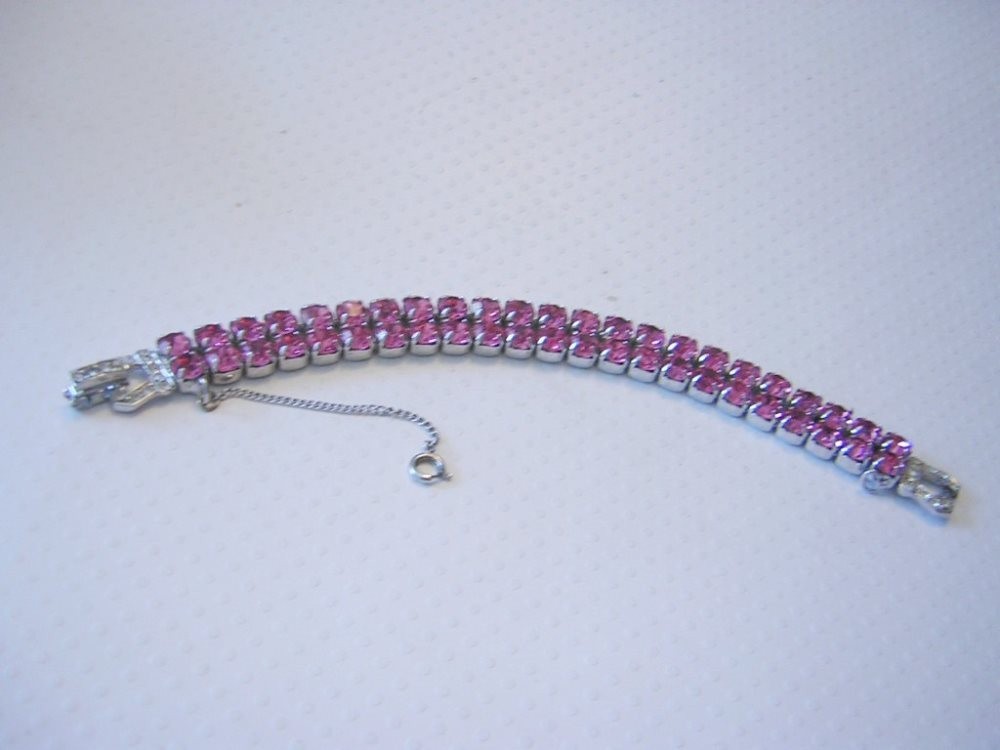 PUNCH PINK Designer 2 Rows Of Sparkling RHINESTONES Bracelet