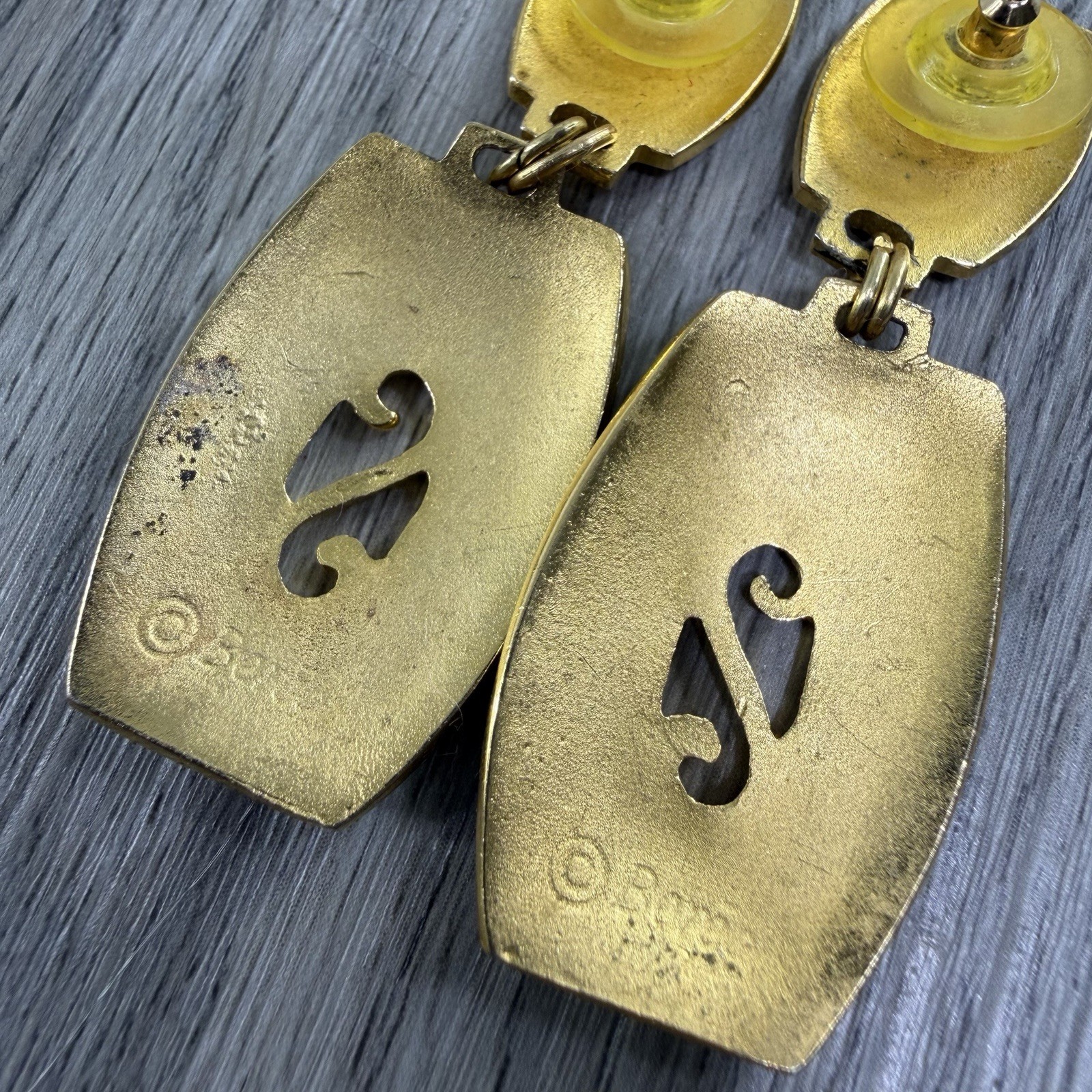 Vintage Earrings EDGAR BEREBI Gold Tone-Black Enamel Drop Dangle MCM Retro