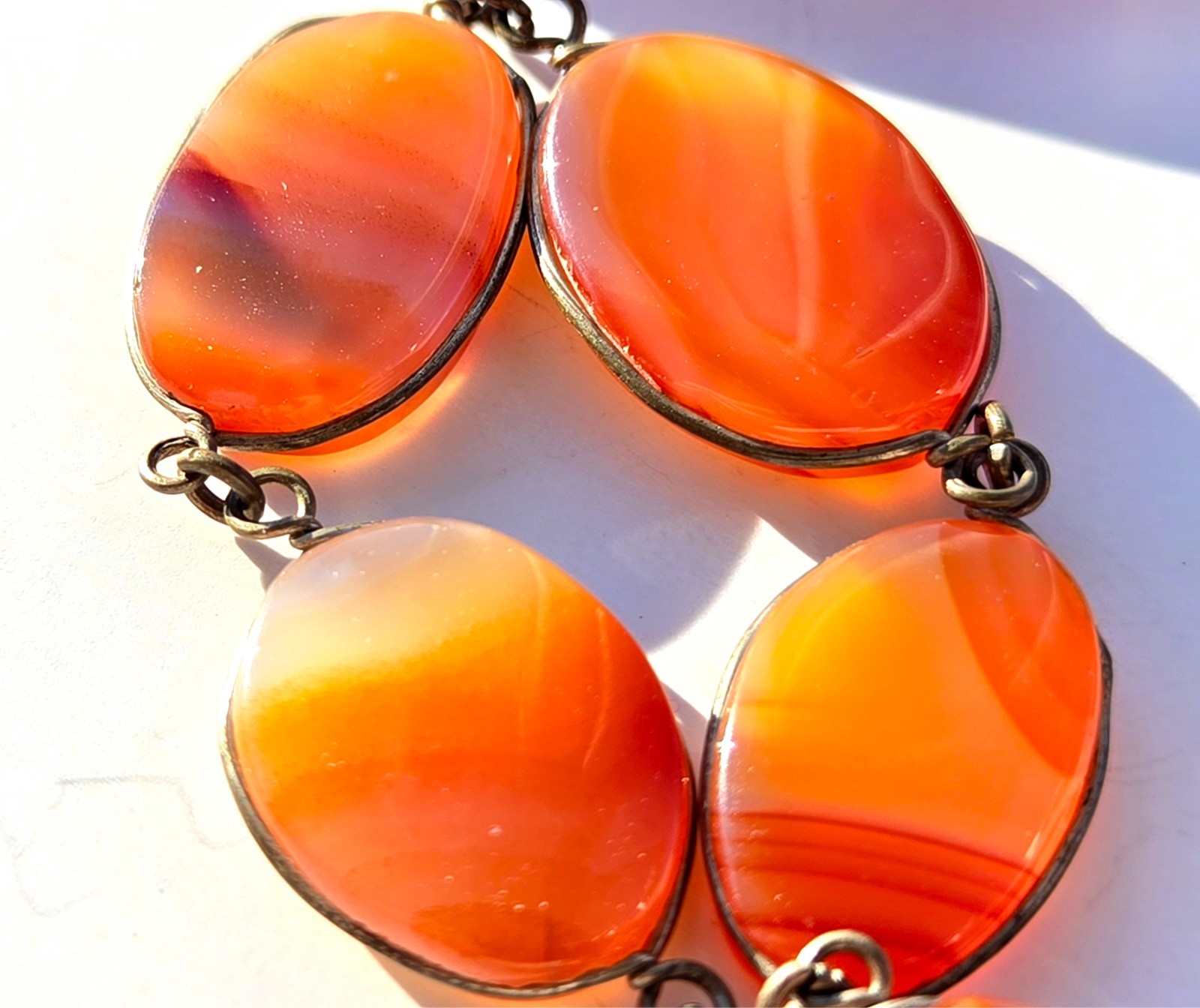 Antique Carnelian Agate Brooch Vintage Link Bracelet Lot 2 Beautiful Pieces