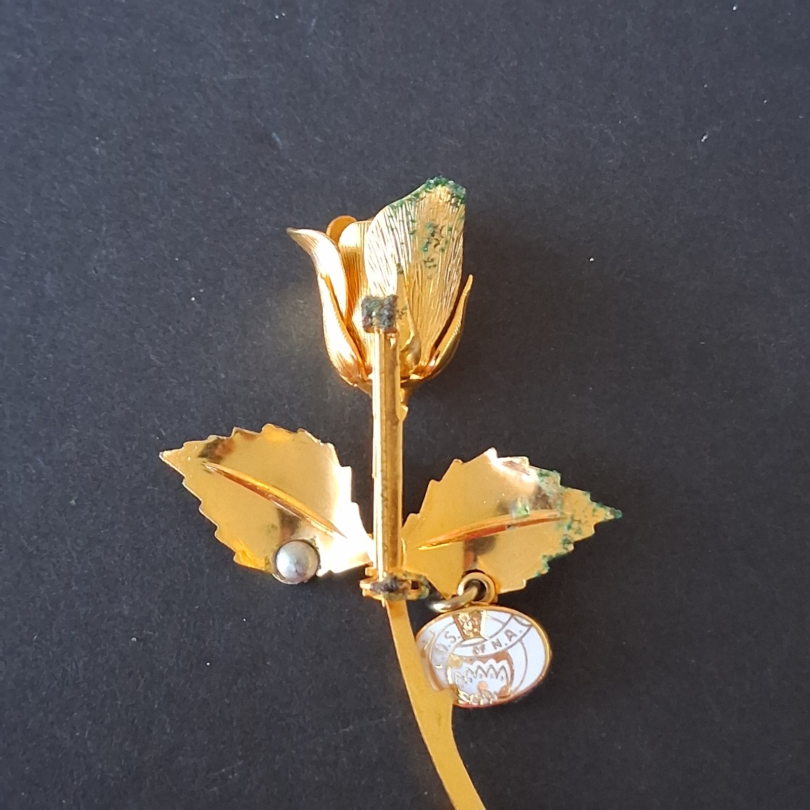 Vintage Gold-Tone Rose Brooch Pin with Order of the Amaranth Charm O.S. of N.A.