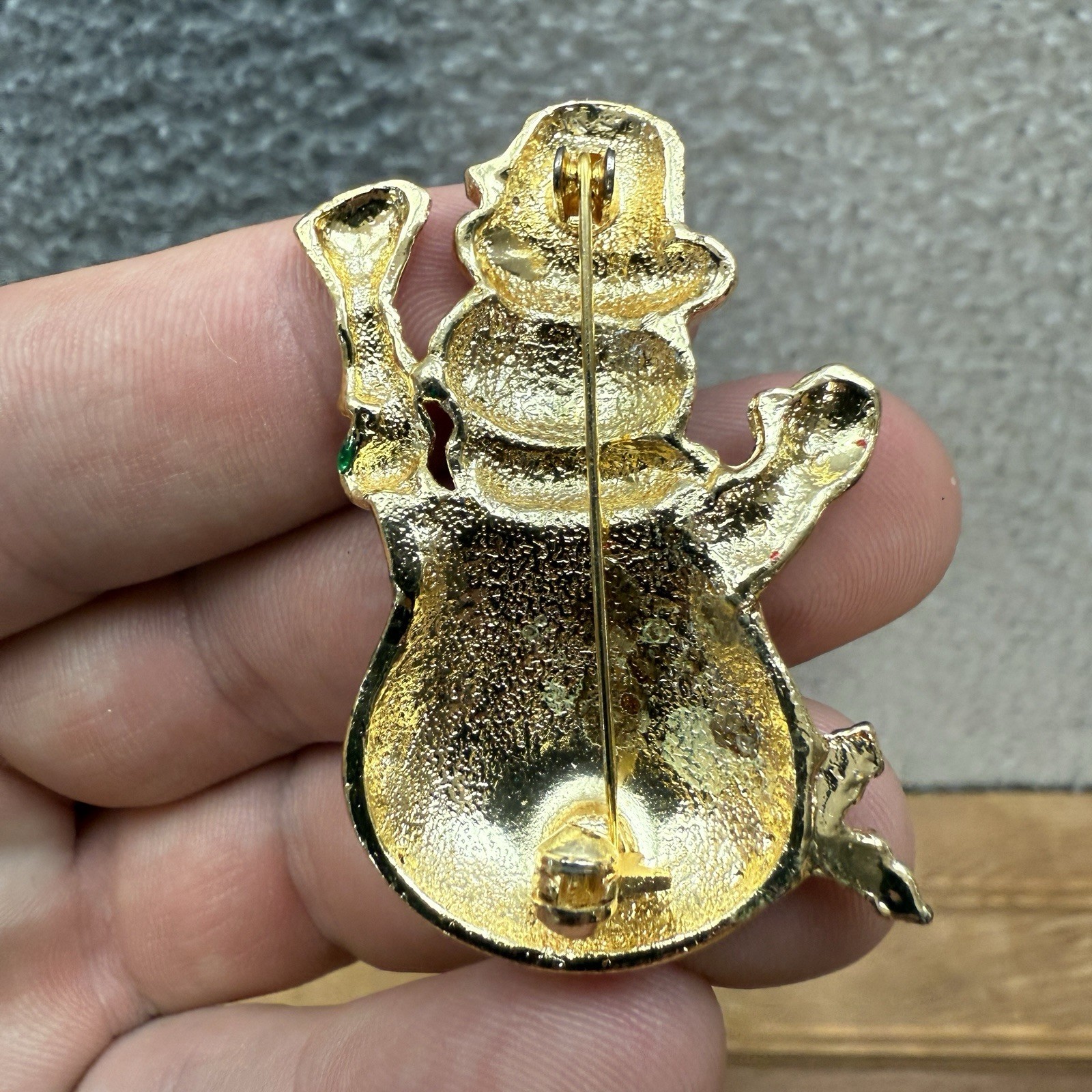 Vintage Snowman Brooch Pin Gold Tone Enameled Christmas Holiday Winter XMAS