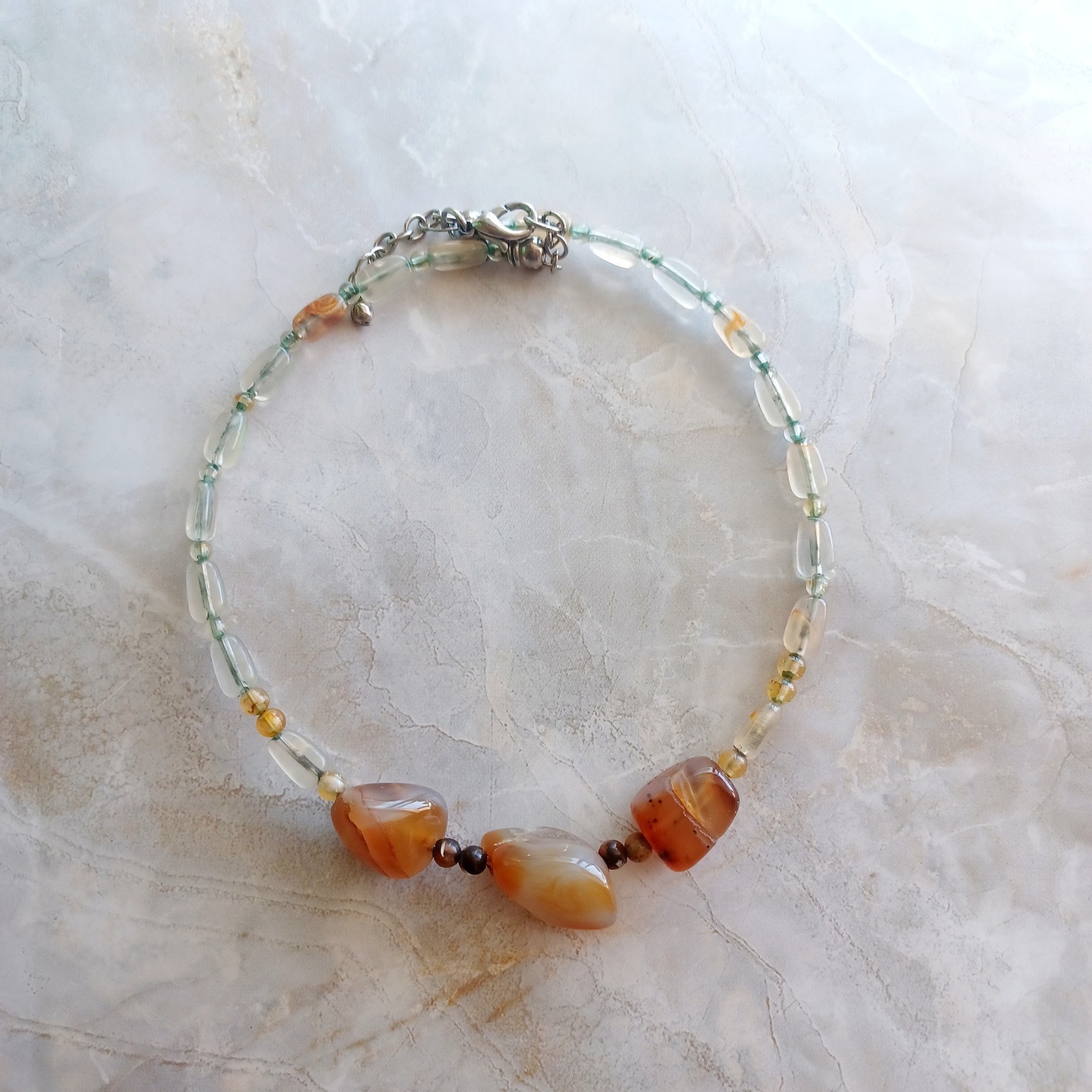 Vintage Handmade Polished Agate Gemstone Beaded Wire Boho Choker Necklace