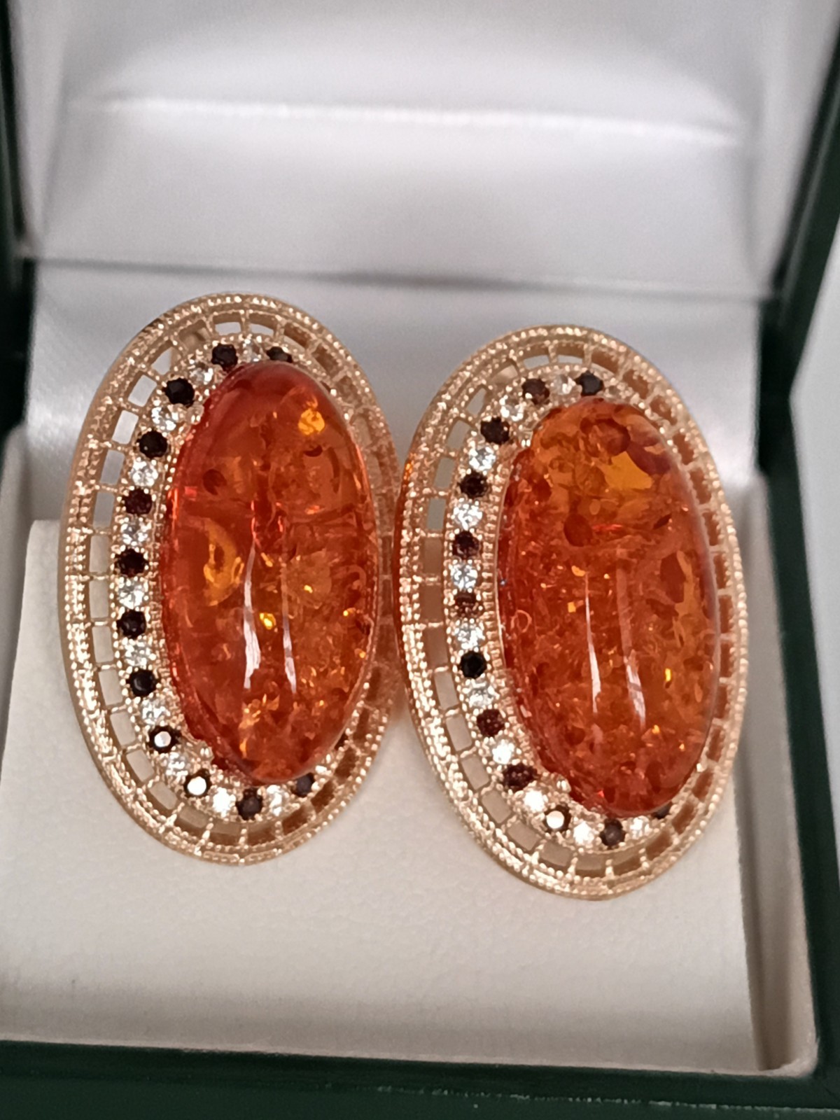 Vintage 1990-s 14 Ct Rolled Gold Large Amber Earrings-Hallmarked 585 RG