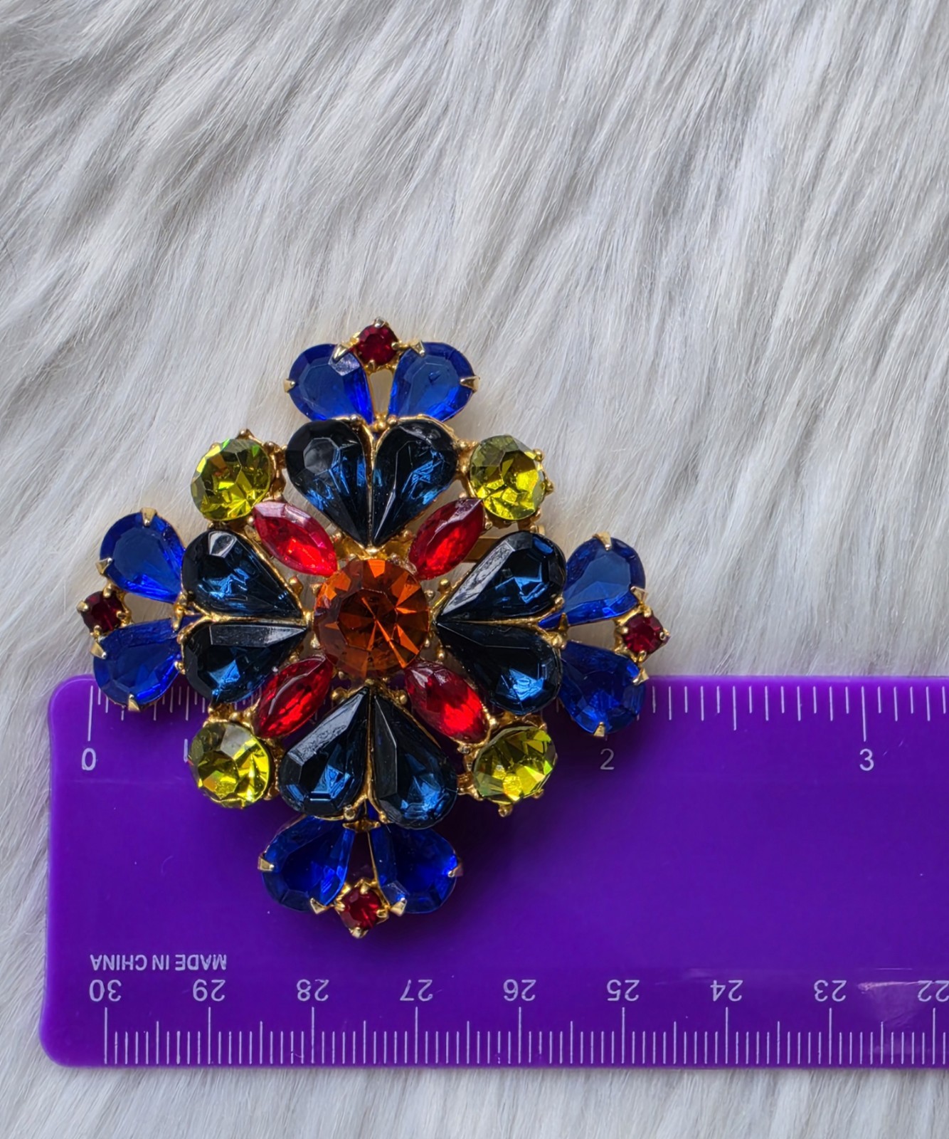 Vintage Signed Edlee Maltese Cross Brooch Multicolor Rhinestones Statement