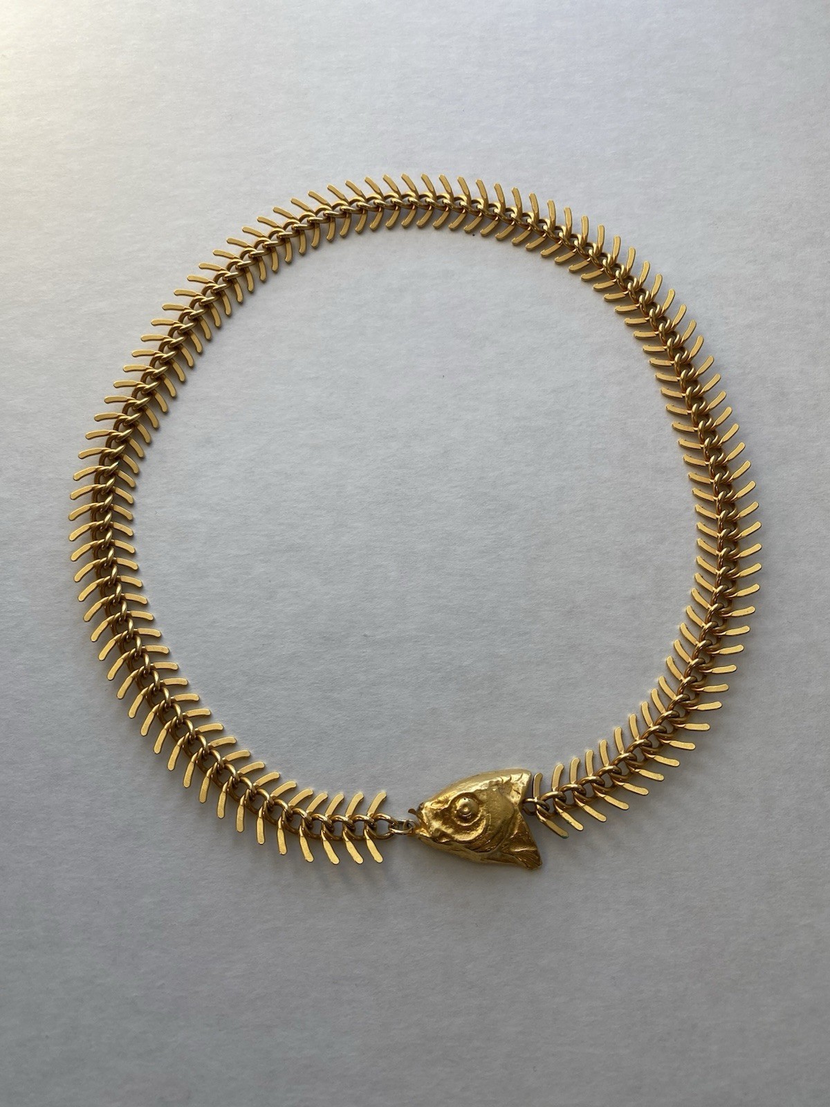 Vtg MDM Maison De Mode Fish Bone FishHead Necklace Gold Tone 16” Mermaidcore
