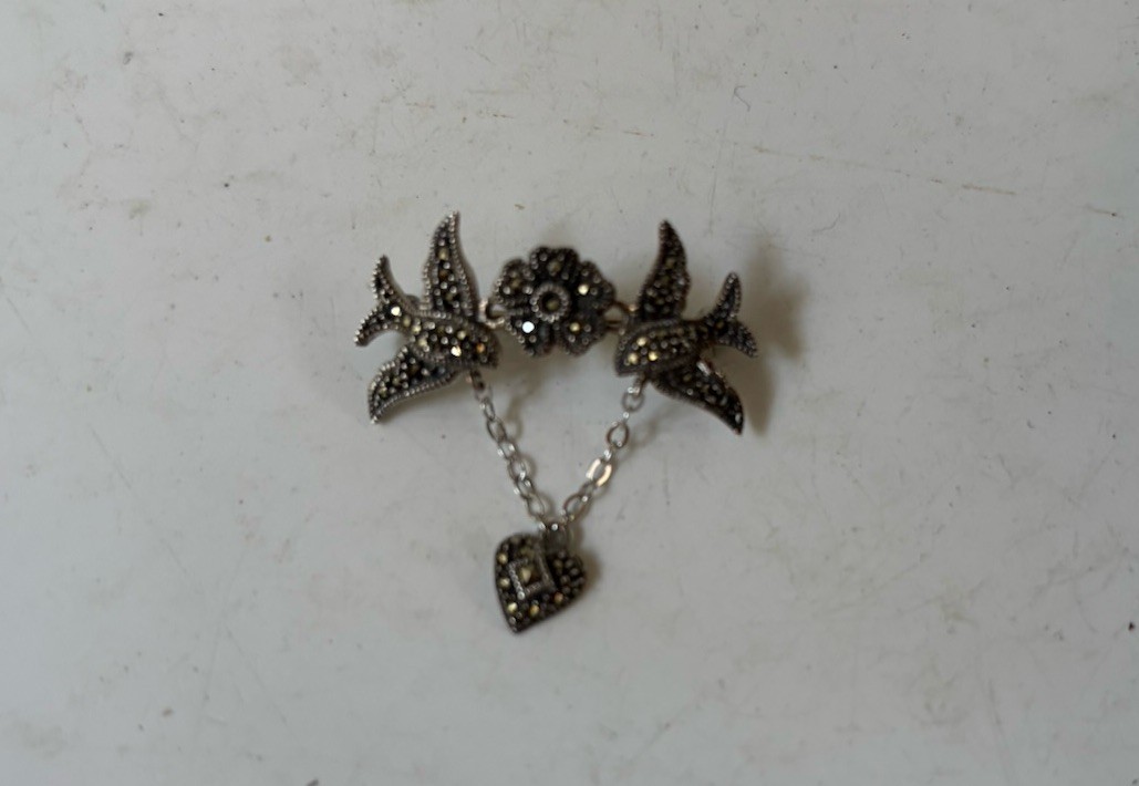 Judith Jack NY Sterling Silver & Marcasite Birds in Flight Brooch Pin JJ