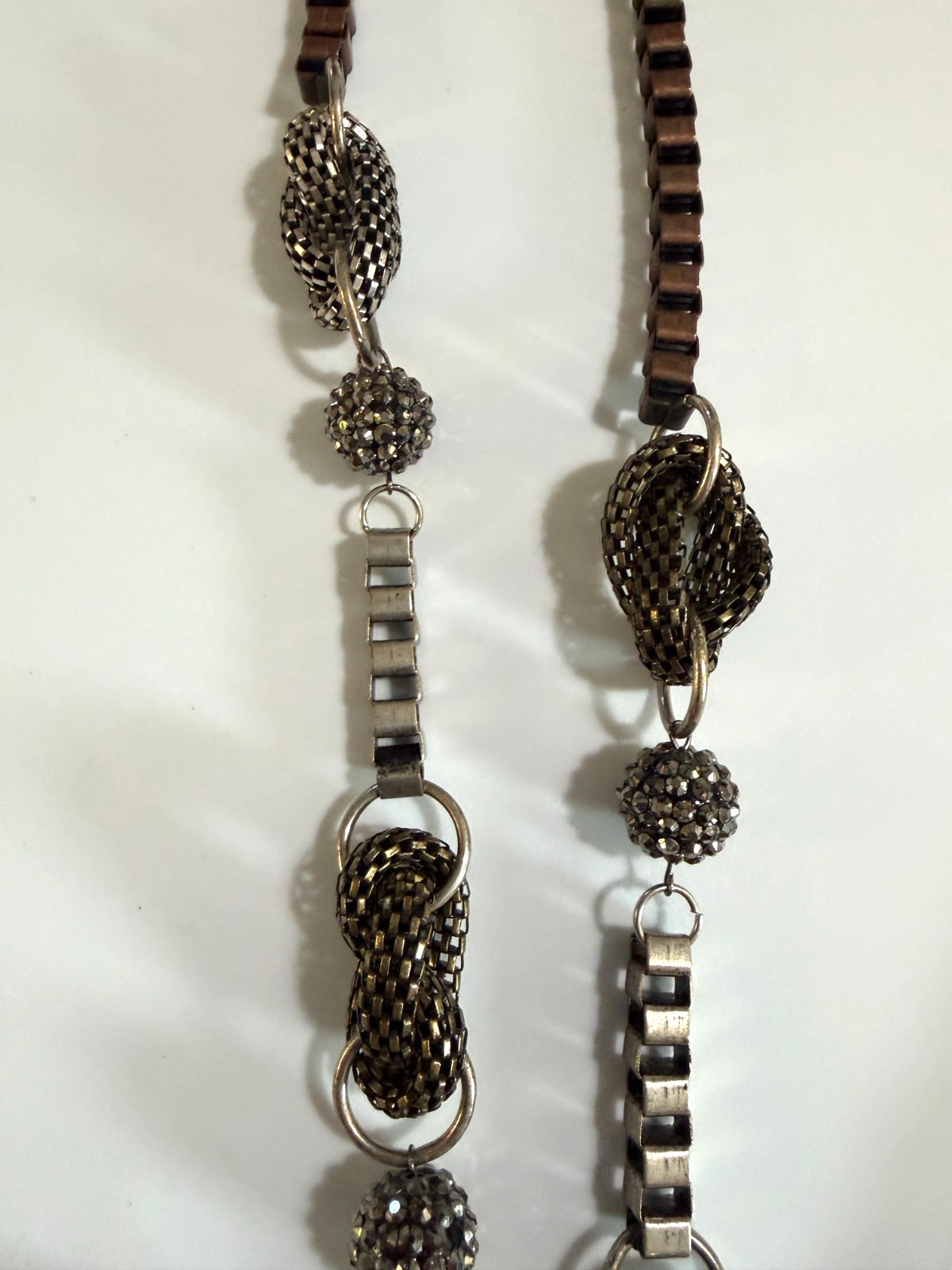 Vintage 80’s Sculptural Necklace Copper Bronze Knots Chains Metallic Industrial