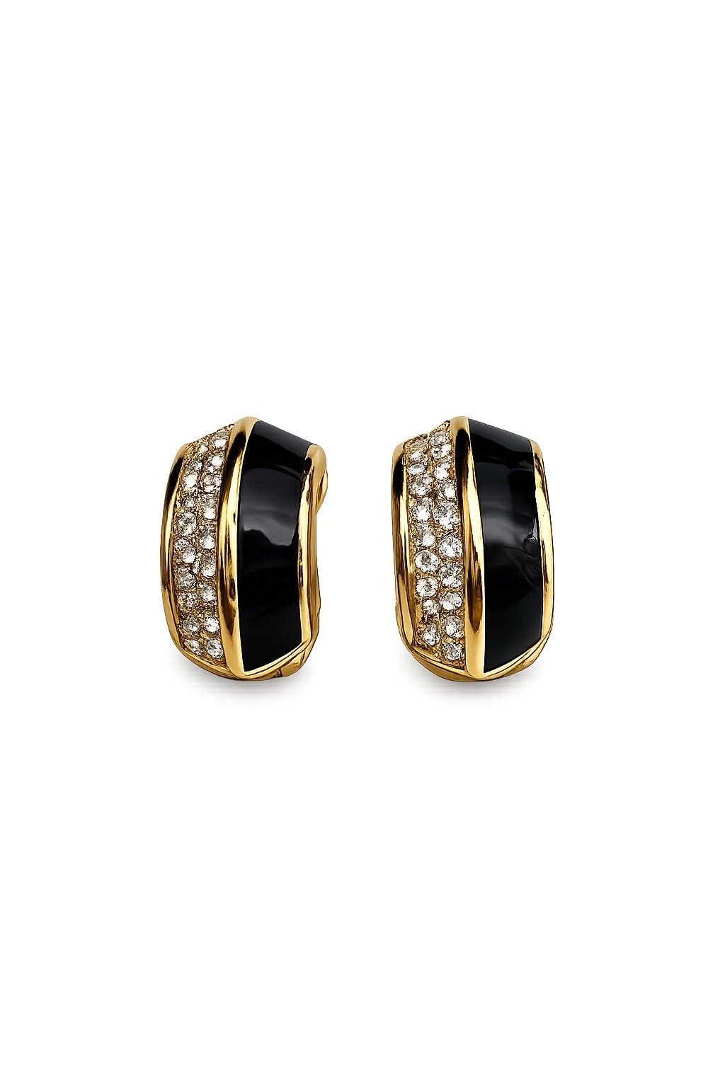 Authentic Christian Dior Black Enamel Crystals Clip On Earrings PreOwn Excellent