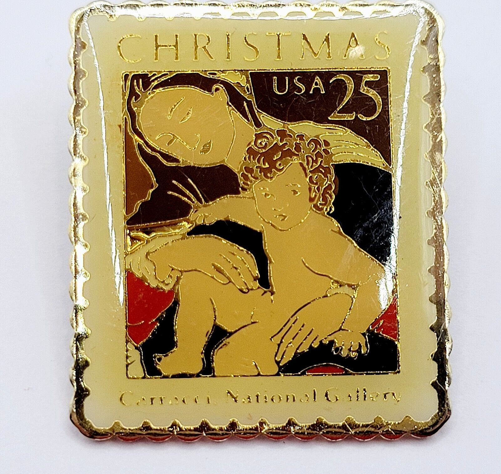 Madonna Child by Carracci USPS Stamp Small Metal Enamel Lapel Scatter Brooch Pin