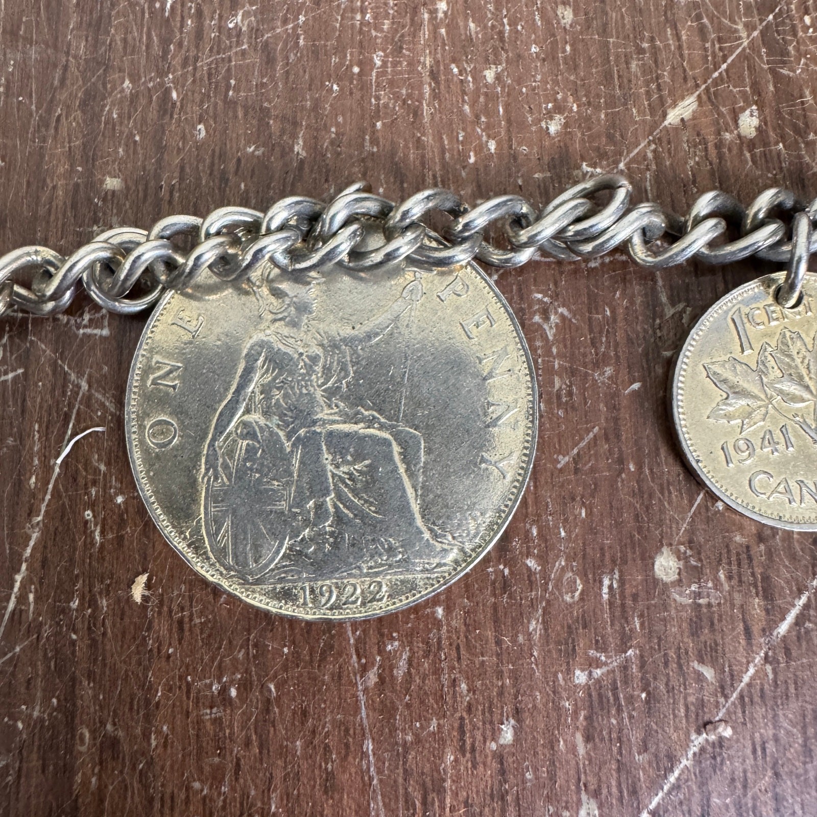 Coro Vintage 1920s 1940s Coin Bracelet Great Britain Canada Coat of Arms Pendant