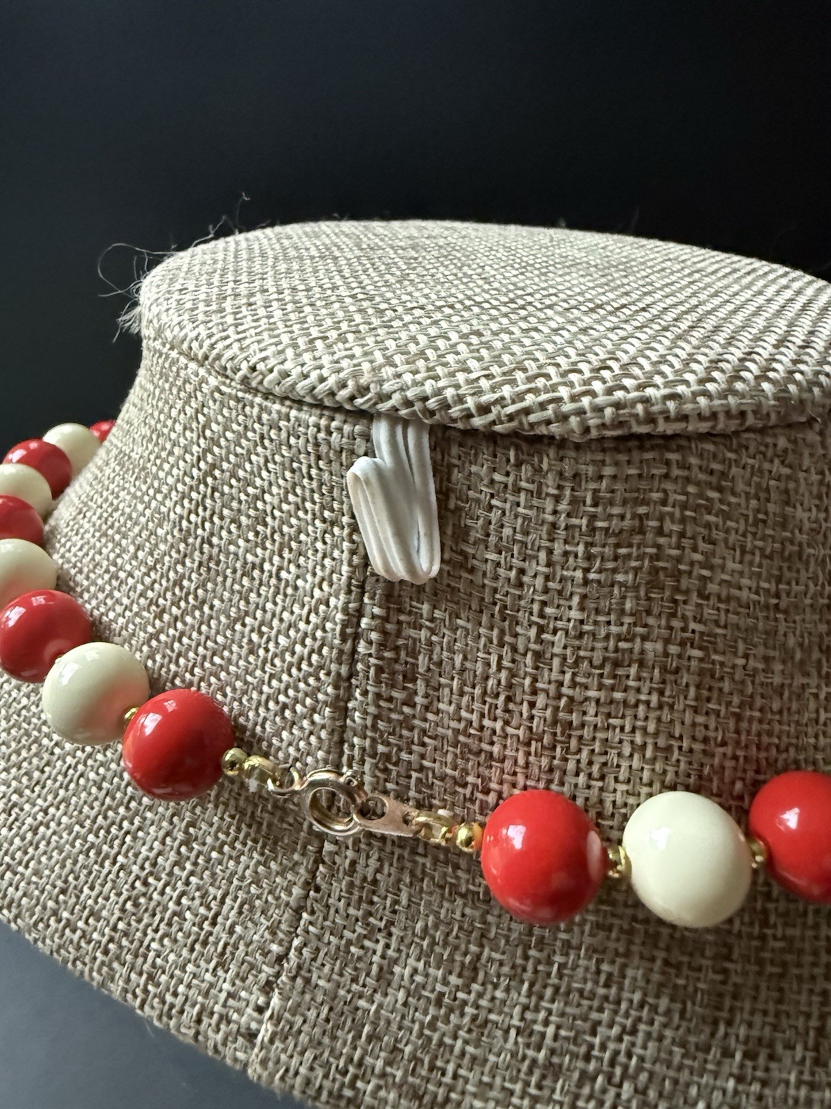 Vintage Beaded Necklace Red White Acrylic Patriotic Old Money Americana 4th July