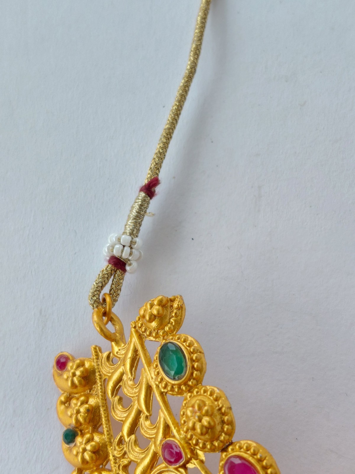 Vintage Necklace Indian Kundan Bridal Gold Tone Multicolor Stones Pearls Choker