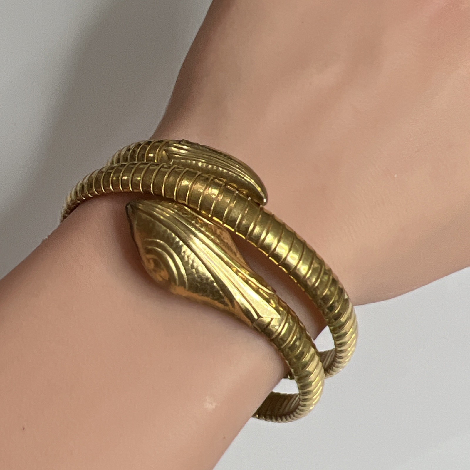 Vintage Art Deco Gold Tone Flexible Coil Snake Wrap Bracelet
