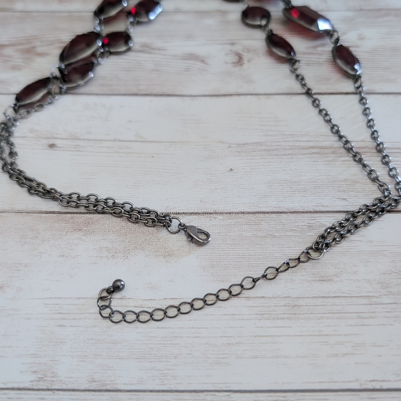Vintage Necklace Dark Red and Dark Silver Tone / Grey Statement Necklace