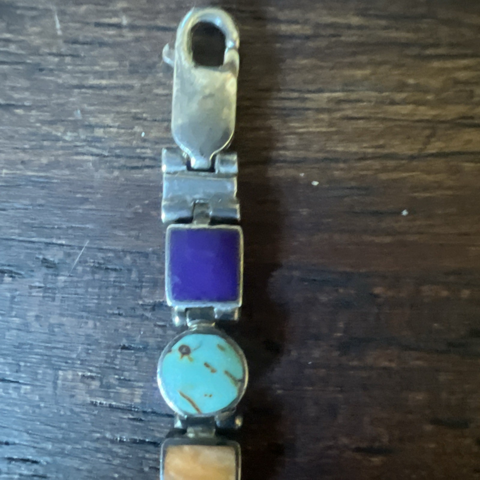 Vintage Sterling Silver 9.25 Multi Stone Inlay Bracelet 14 Grams 7” Long
