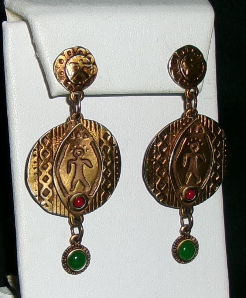 Vintage Berebi Tribal Earrings-Cabs-Gold Tone-Signed Berebi