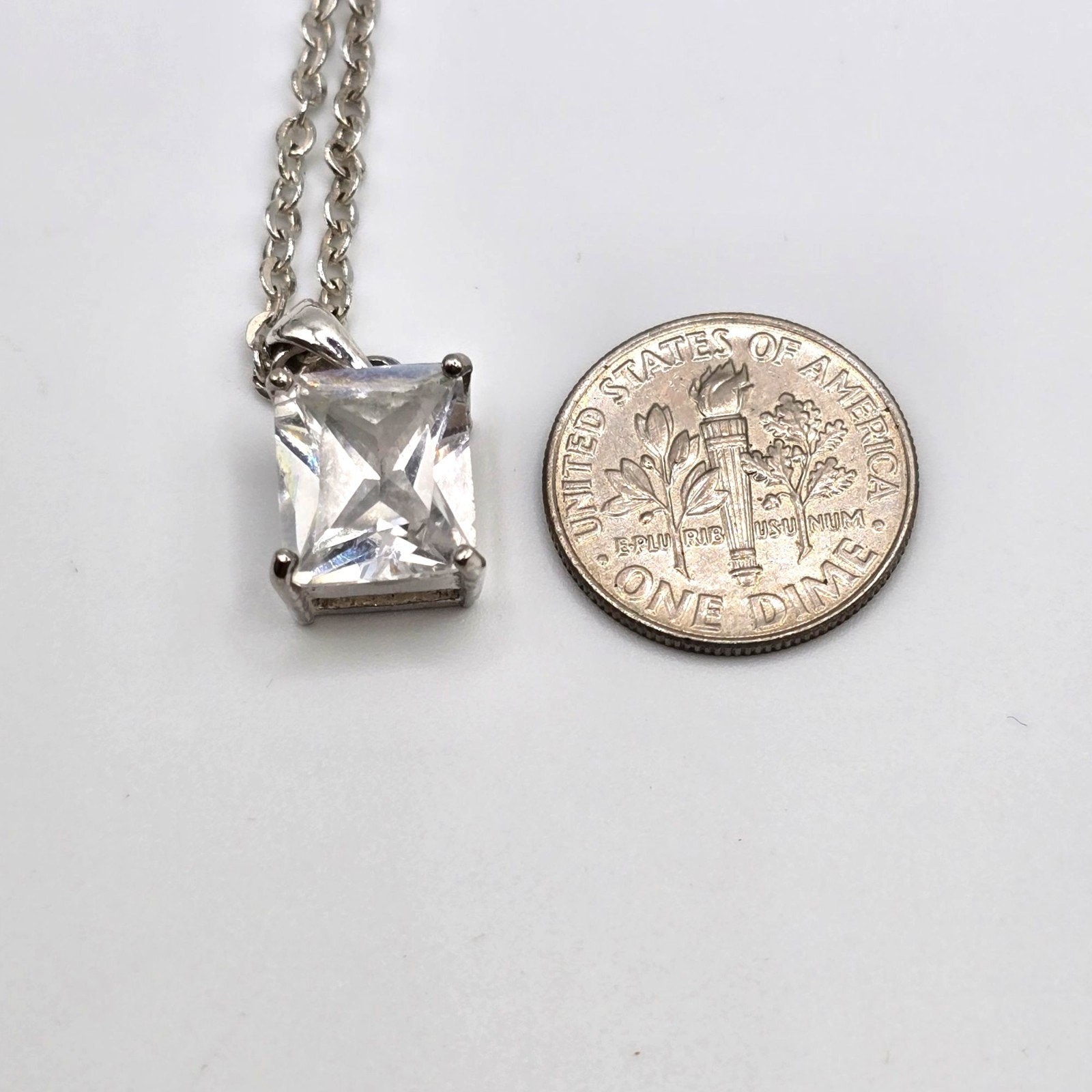 Necklace Crystal Pendant Square Shaped Signed JLO Silver Tone 18″ L SKU 2239