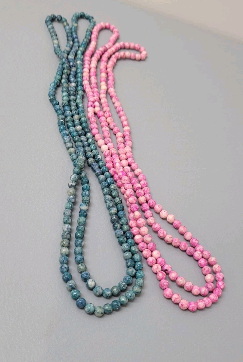Gorgeous Vintage Stone Beaded Twist Necklaces 80s Plus 2 Small Pink Blue Turquo