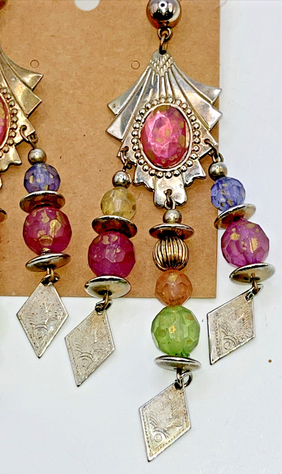 Vtg 1980s Pierced Earrings Multi-Color Chandelier Boho Statement Southwestern