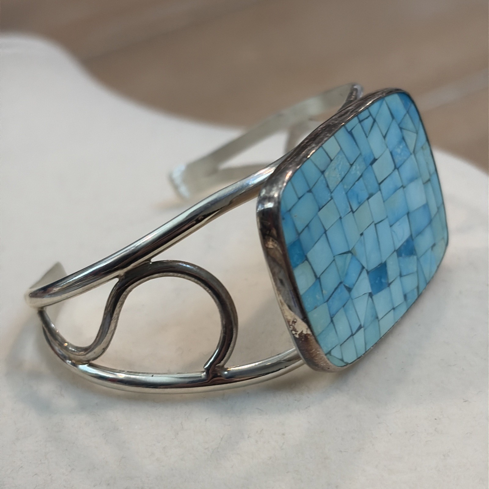 DTR Jay King vintage turquoise mosaic cuff bracelet 925 silver – Size 6-1/2, 30g