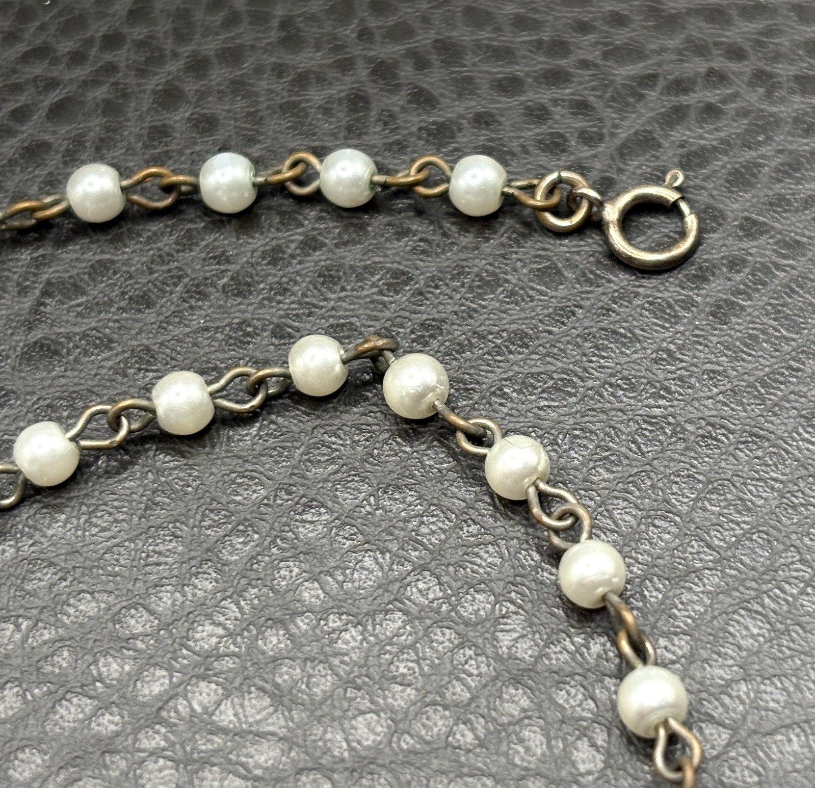 Vintage Art Deco Pearl & Purple Glass Pendant Necklace 925 Silver Clasp READ