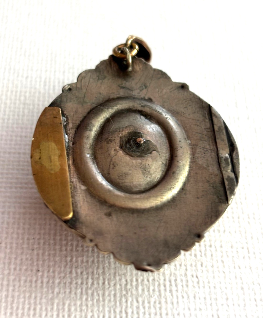 Antique Edwardian Memento Mori Brass Gold Plated Skull Black Stone Pendant
