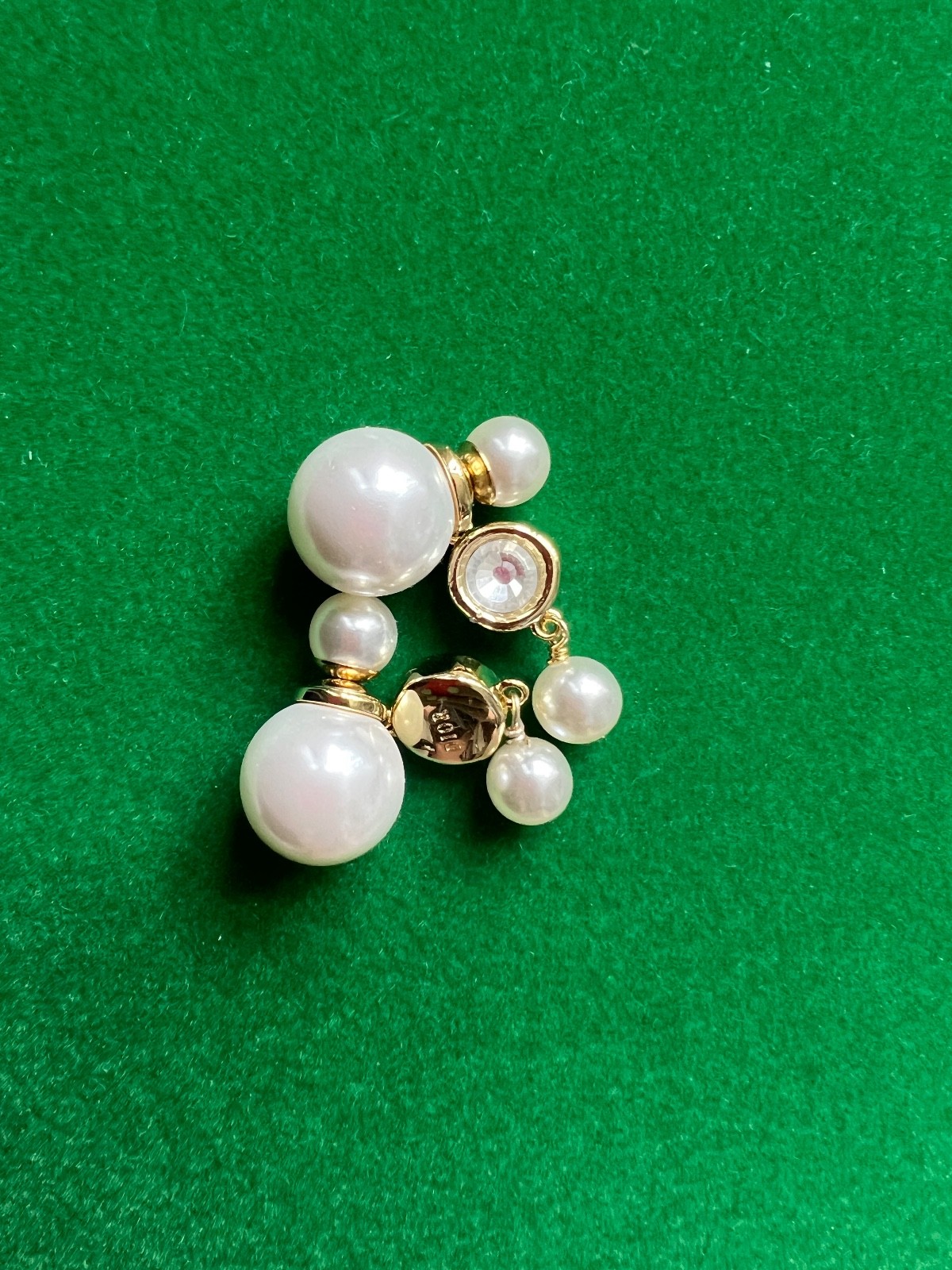 Vintage CHRISTIAN DIOR Gold Tone Crystal Faux Pearl Dangle Pieced Earrings