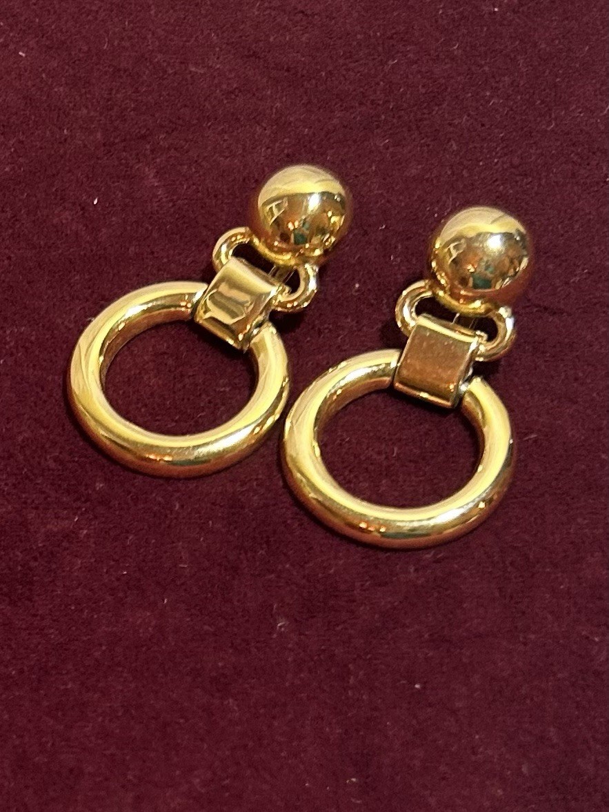 Signed, Givenchy Paris New York 1980’s Gold Tone Door Knocker Clip Earrings