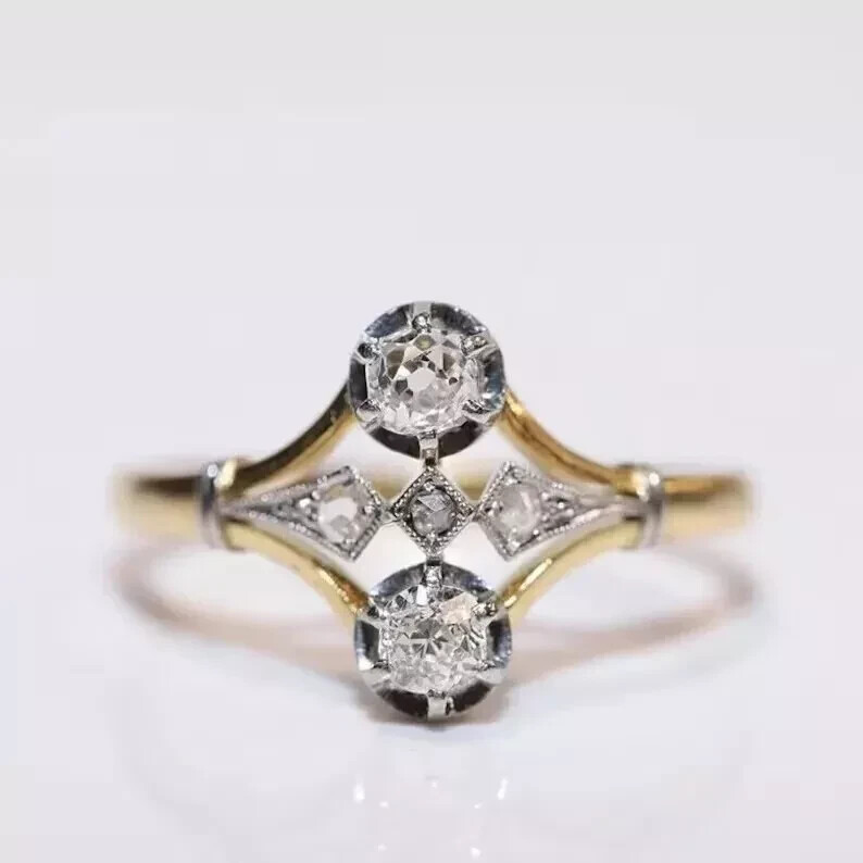 Art Deco Style Round Lab Created Diamond Engagement 14K Yellow Gold FN Ring
