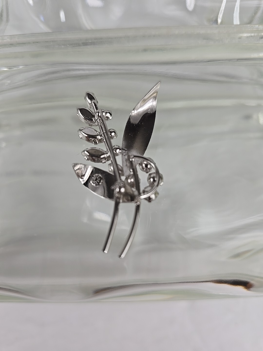 Vintage 925 Sterling Silver Clear Rhinestone Flowers Plant Brooch Pin #1