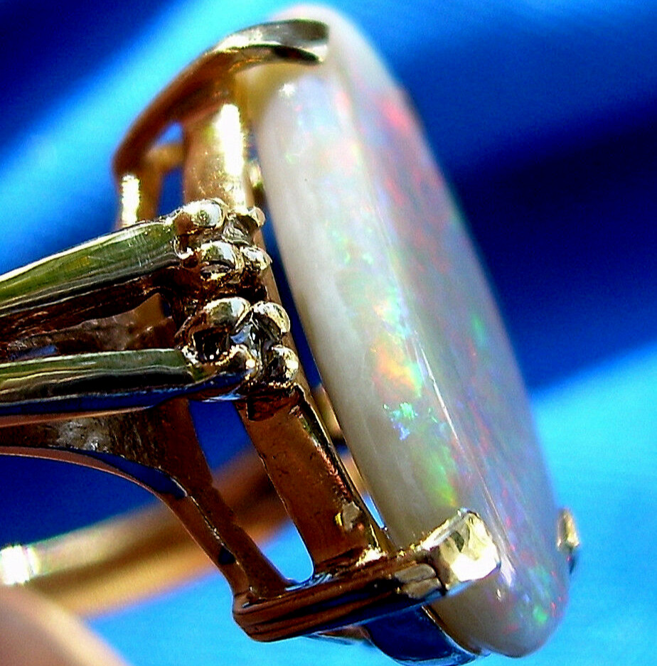 Original EARTH MINED OPAL DIAMOND Deco Engagement Ring SOLID 14K GOLD Solitaire