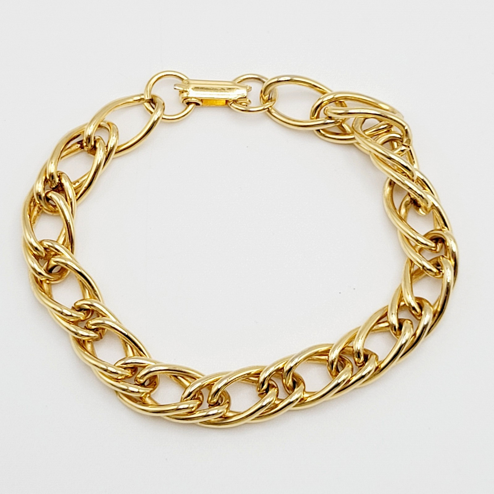 Fancy Oval Link Fancy Curb Shiny Gold Tone Vintage Chain Bracelet 7.25 Inch