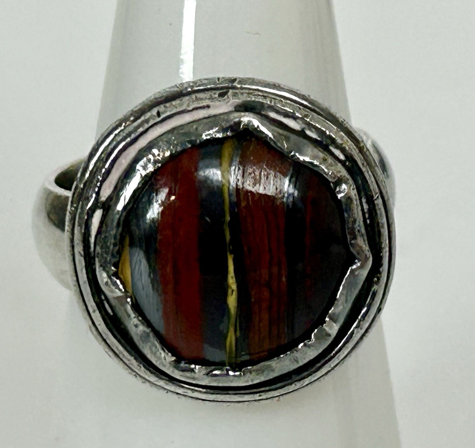 Vintage Sterling Silver Tiger Iron Ring Size 7.5