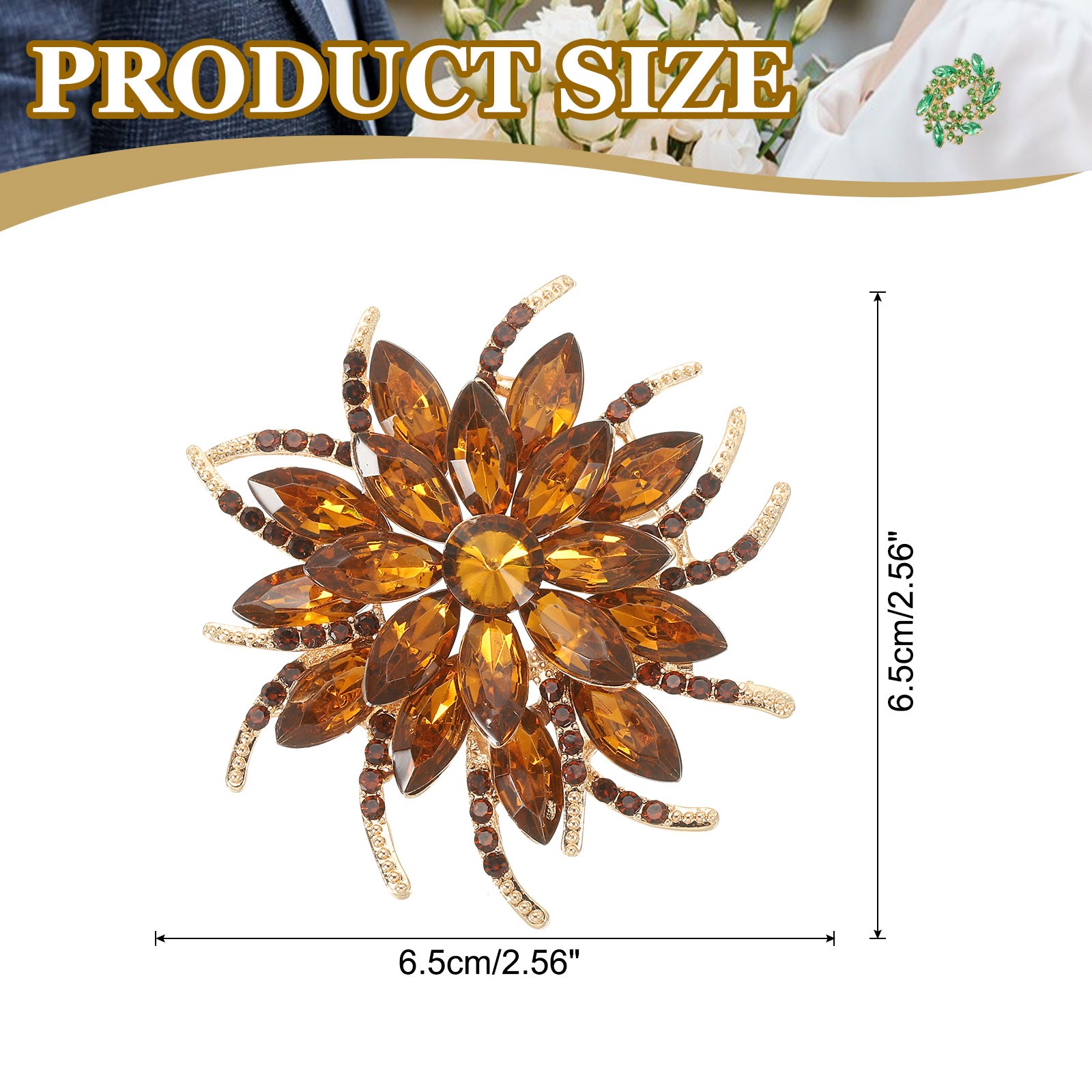 Rhinestone Flower Brooch Pin Vintage Crystal Flower Lapel Pin Coffee