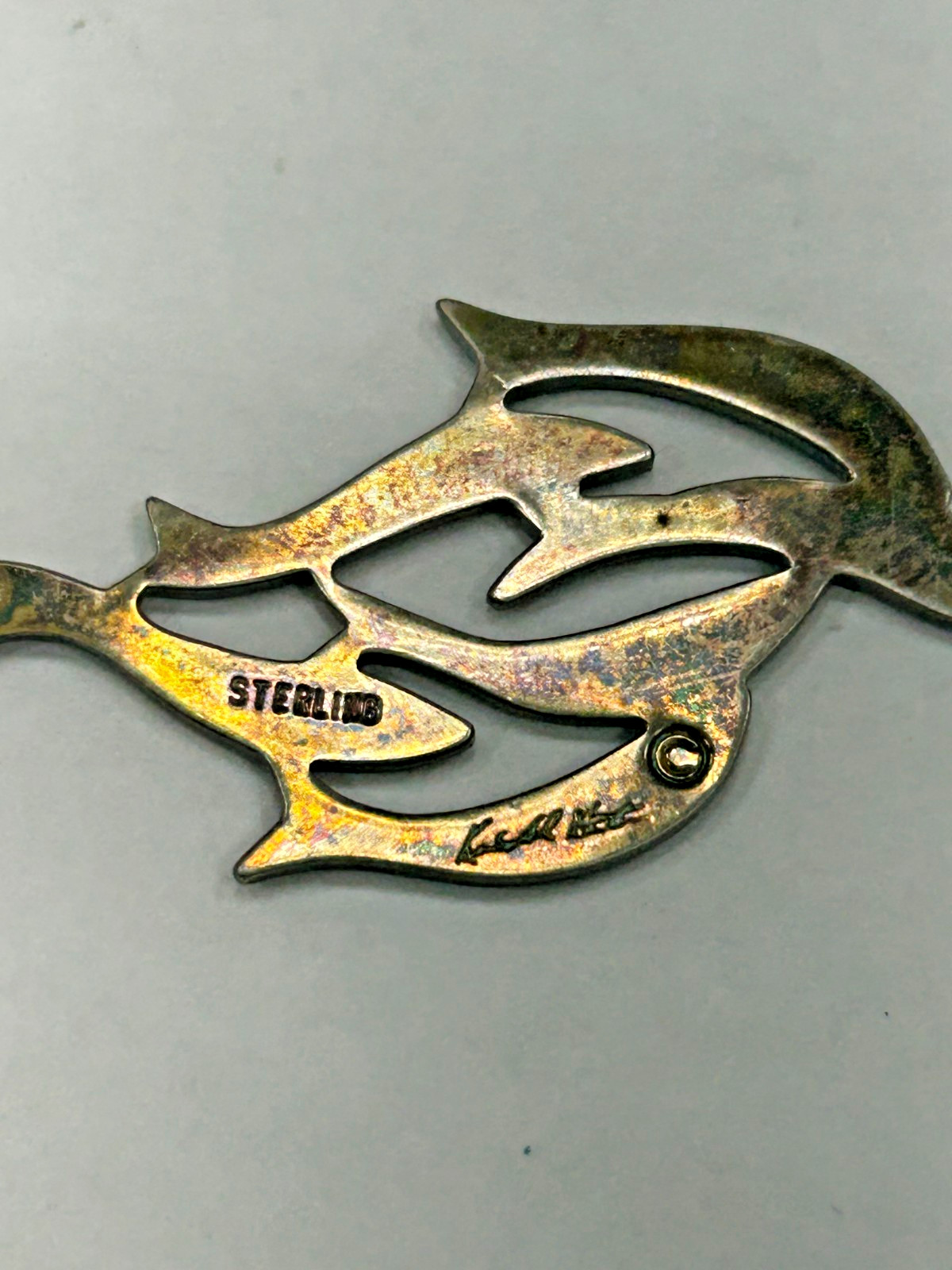 Vintage Signed By Unknown Maker School Of Fish 925 Sterling Silver Pendant
