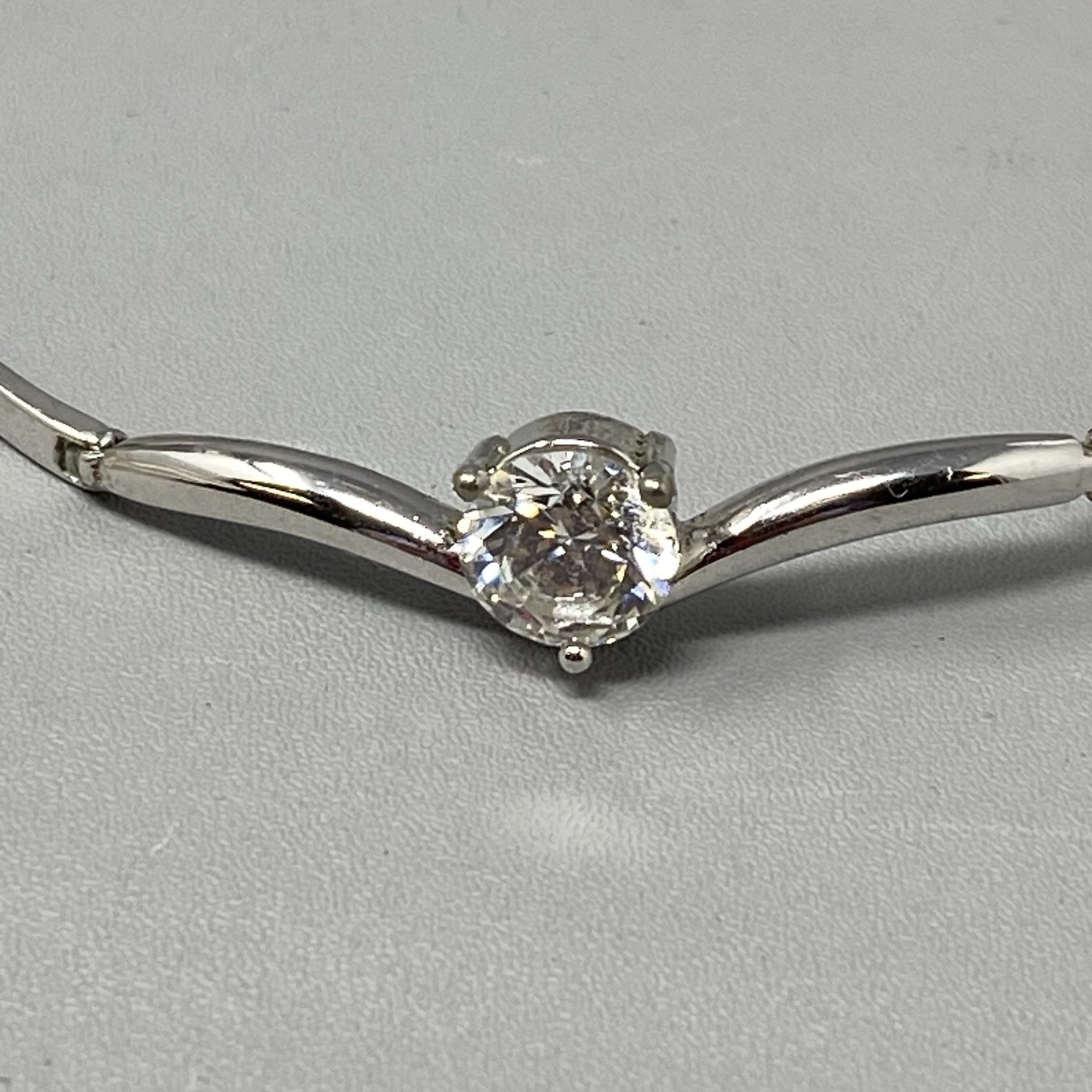 Designer Solitaire Cubic Zirconia Bracelet Silver Tone Bar Link Chain Shiny 7″