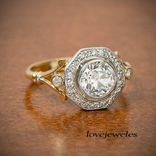 2.91CT Round Lab-Created Diamond Vintage Halo Engagement Ring 14K 2-Tone Gold FN
