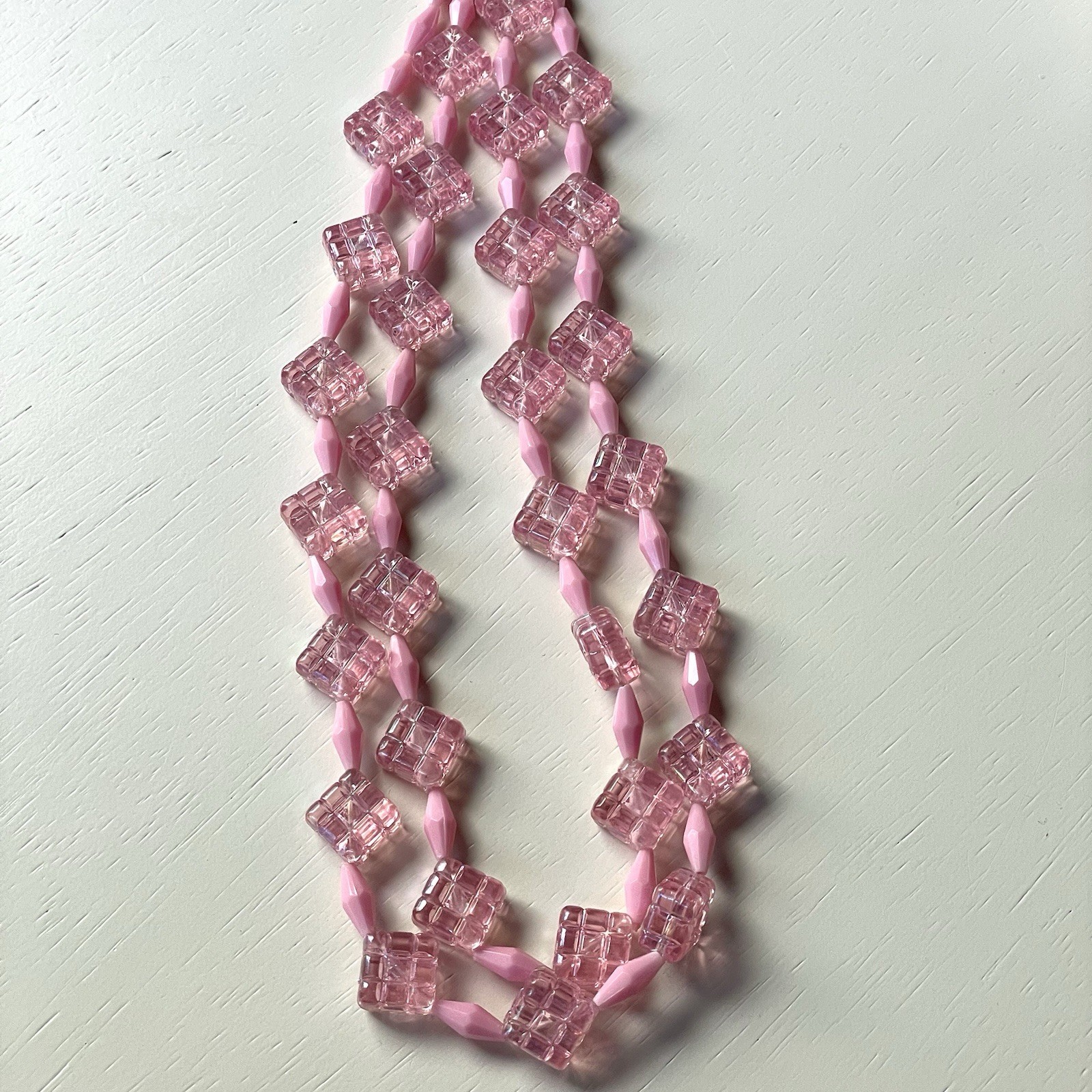 Vintage Austria pink acrylic/lucite double strand statement necklace quilted