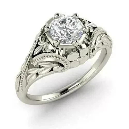 Vintage Art Deco Style Lab Created Diamond Engagement 14K White Gold Finish Ring