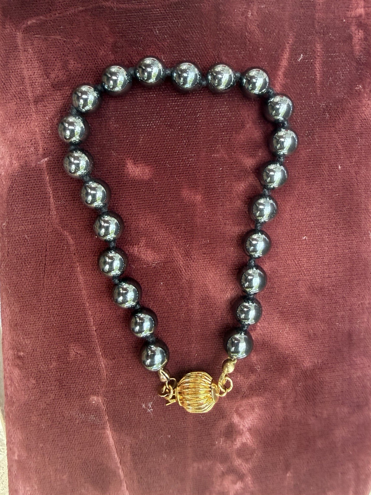 Hand knotted hematite bracelet Hook Clasp Ball/Bead Chain