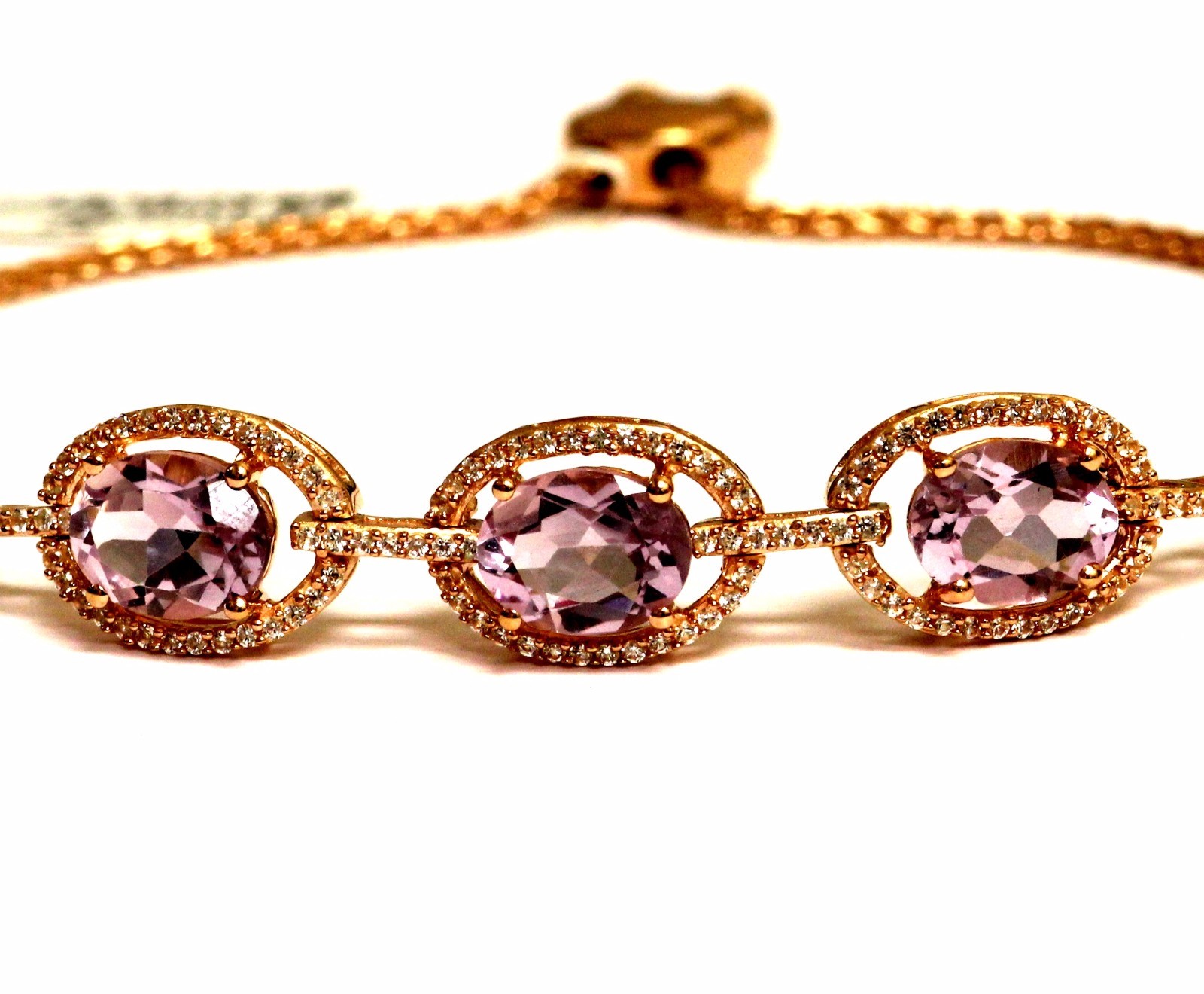 925 Silver 14k rose plated amethyst lab white sapphire bracelet 9.4g gemstone