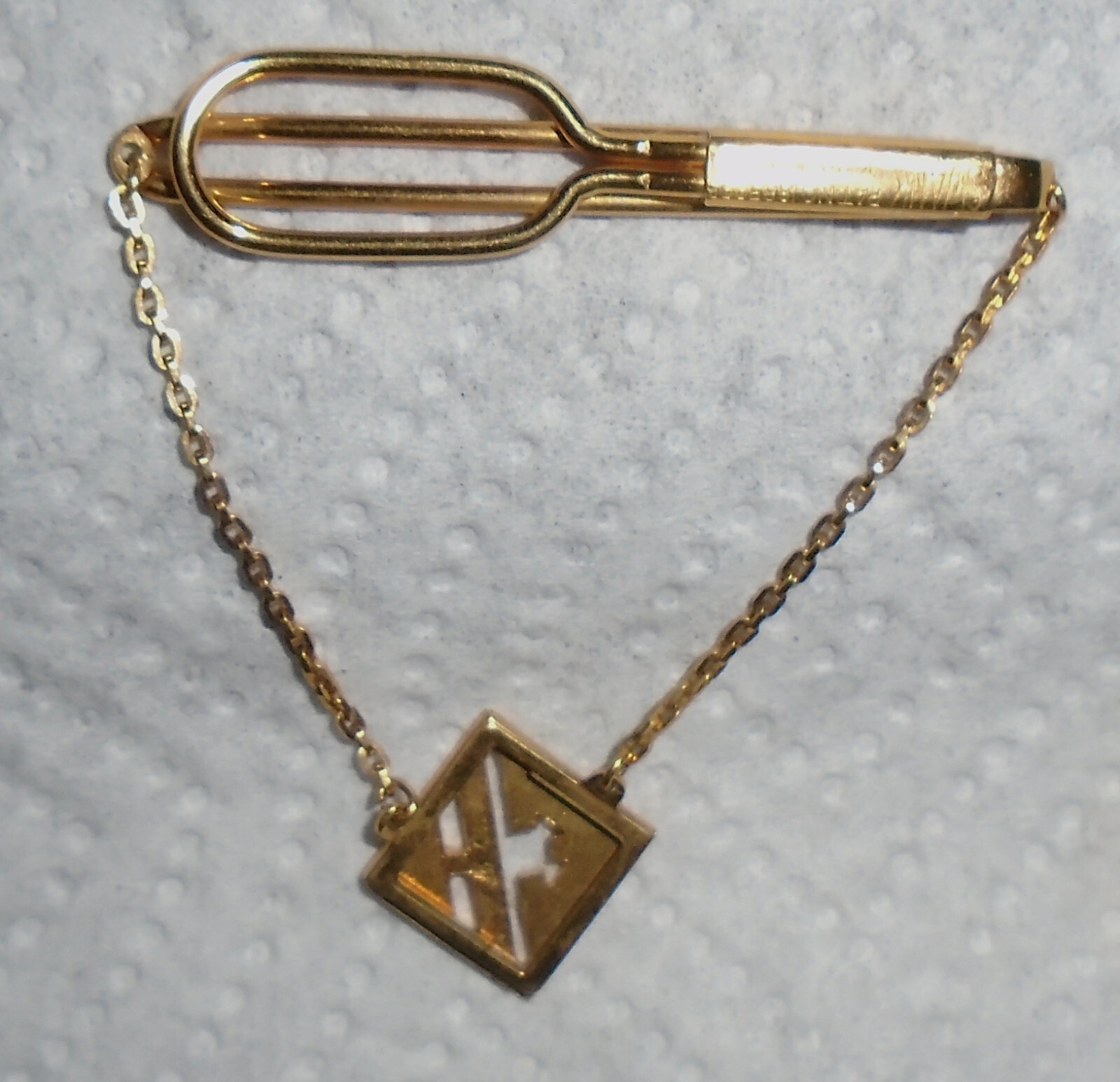 Vintage 1930’s Men’s Gold Plated Tie Clasp Signed SWANK Hanging Initials (EH)