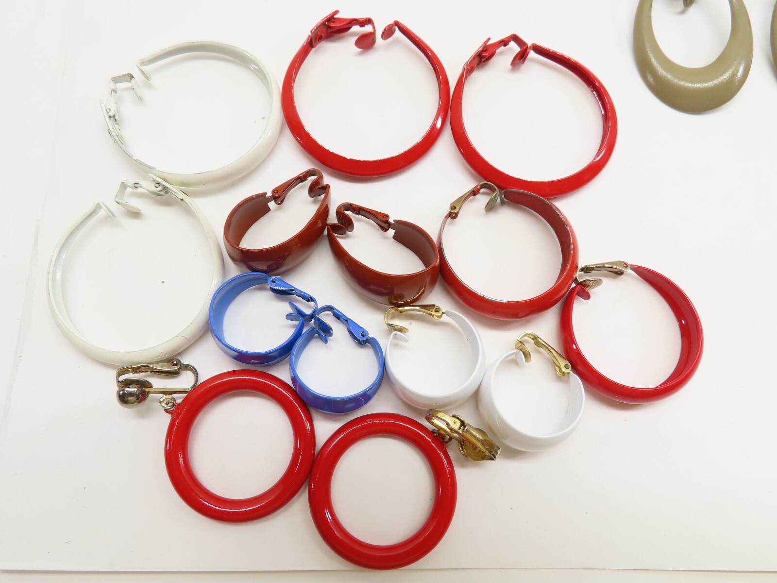 Vintage Earrings Enamel Clip On Lot Hoop Dangle + Minor Wear D2539