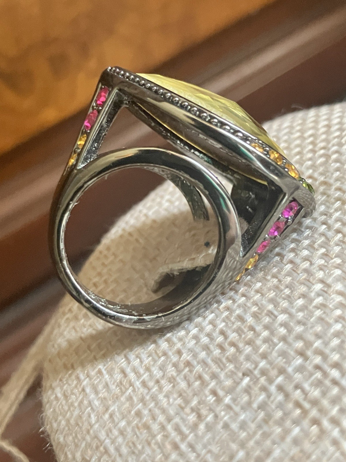 HSN Designer Signed M & CN Multi Gemstone Yellow Teardrop Faceted Cocktail Ring
