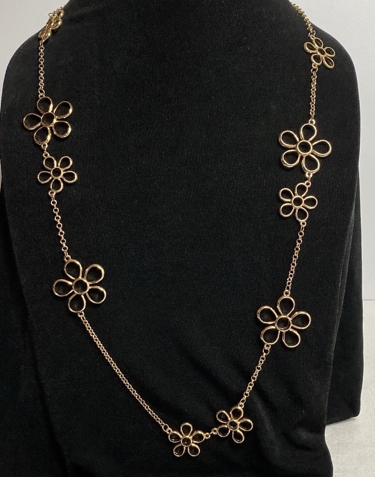 Vintage Gold Tone Multi Flower Chain /Statement Necklace 35” +3.5” Extension