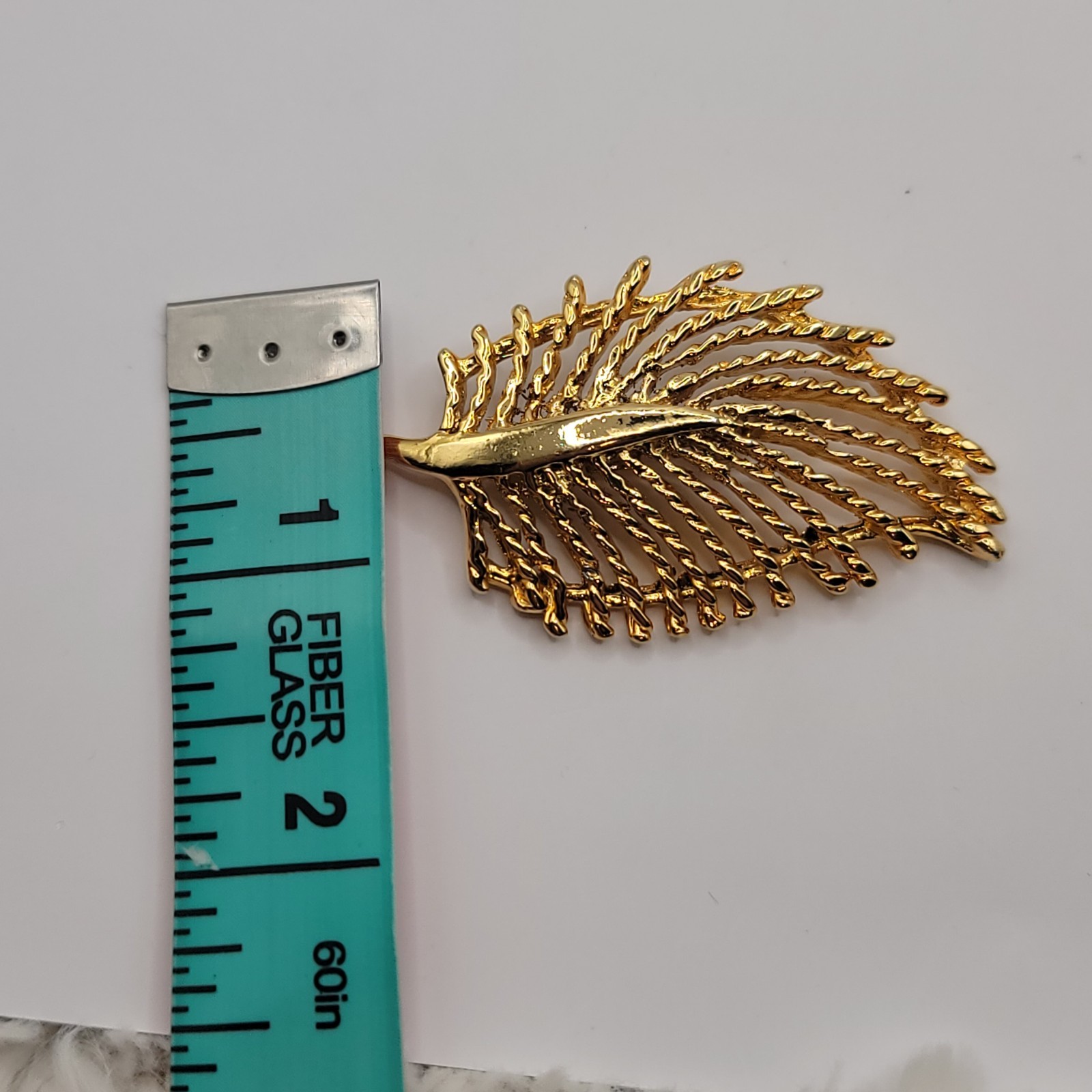 Vintage Gold-Tone Leaf Brooch Signed by Unknown Maker – Mid-Century Style Pin