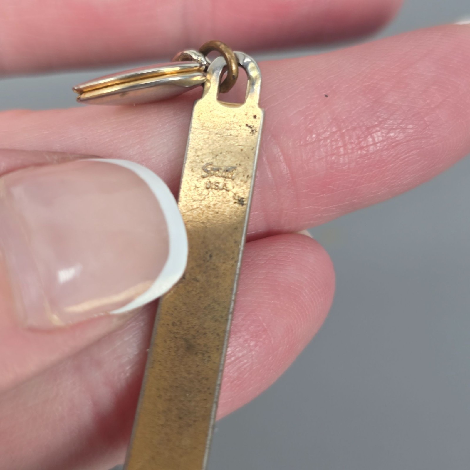 Speidel Gold-Tone Engraved 50th Anniversary Tag Bracelet W/ Heart Locket Charm