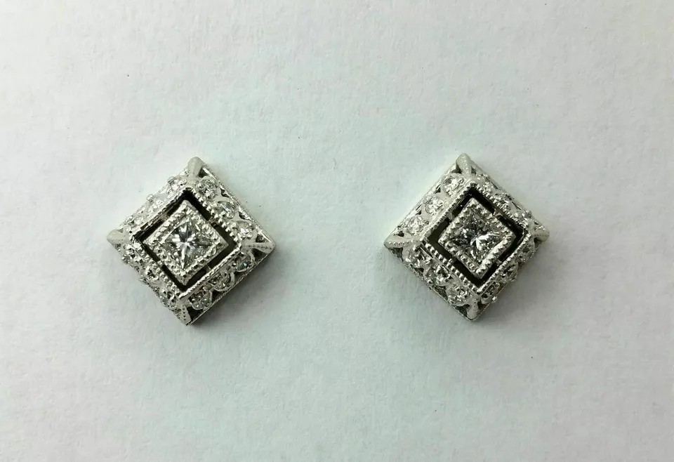Art Deco Vintage Lab Created Diamond Woman’s Special Antique White Gold Finish