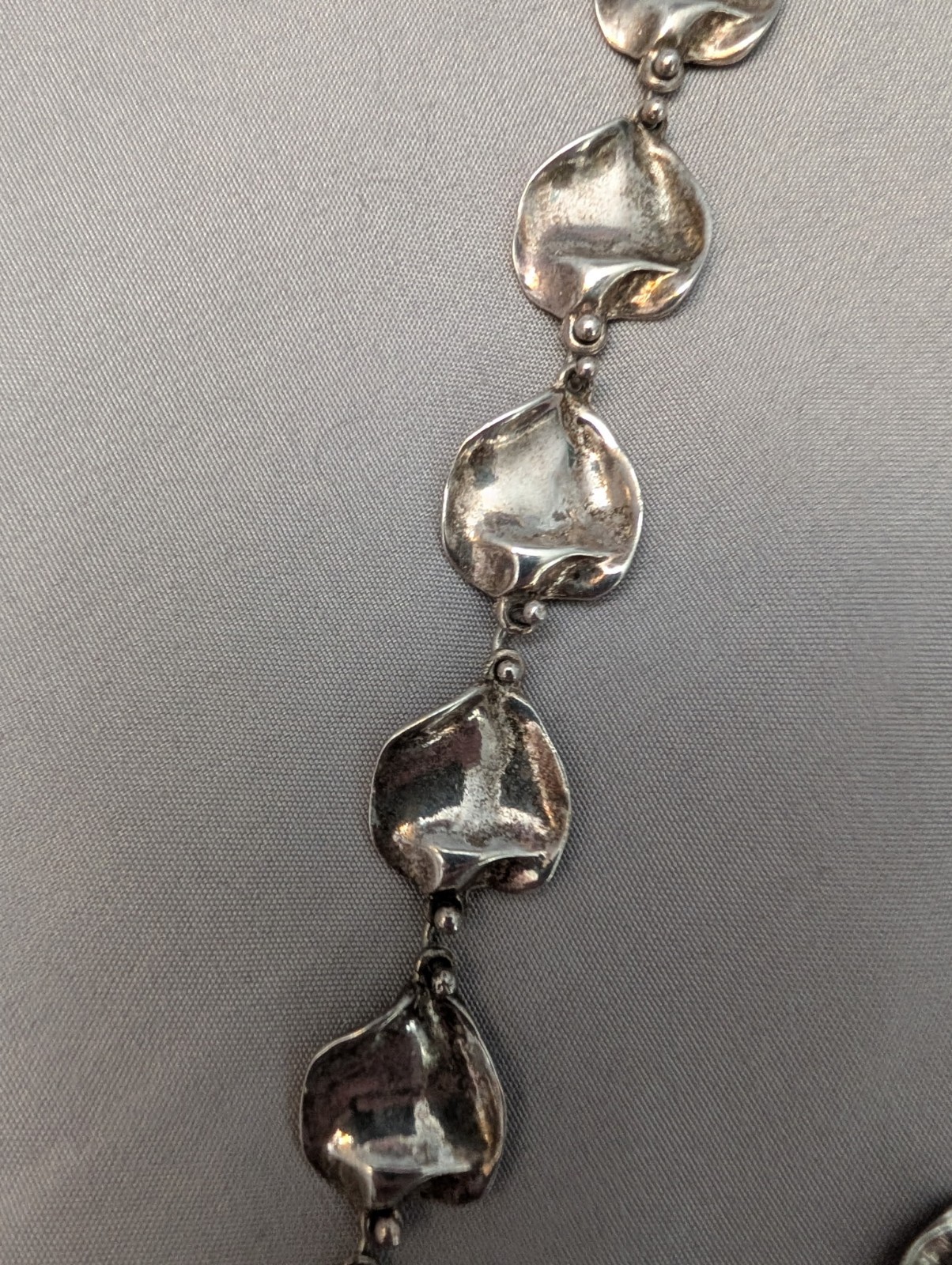 Vintage Anne Dick Sterling Silver 925 Disc Necklace w Hook Clasp – 18″