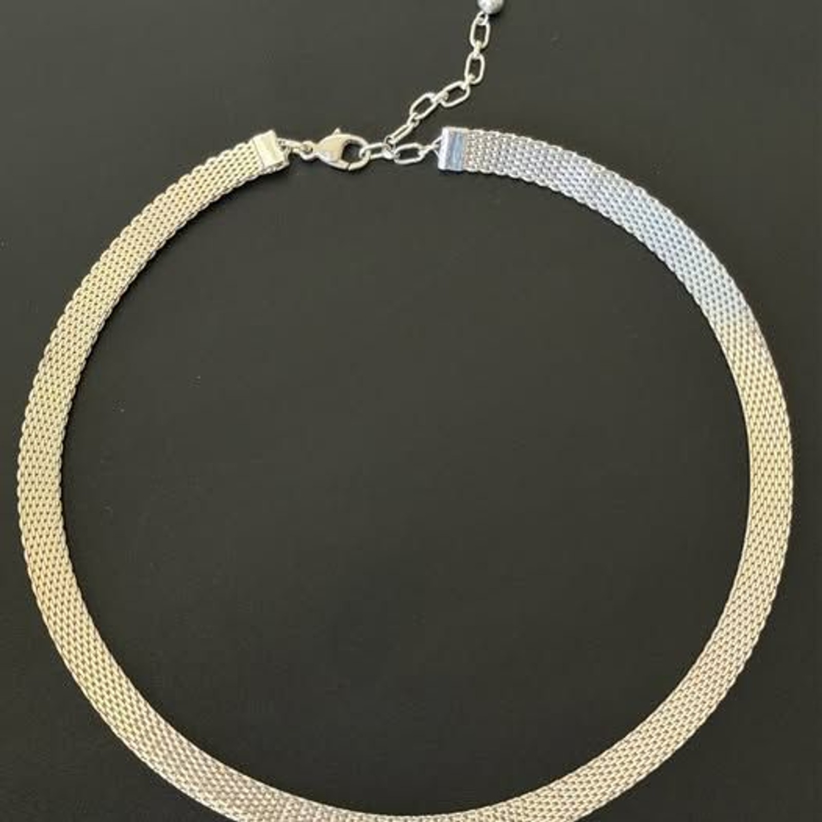 Vintage Sterling Silver Thick Mesh Collar Necklace | Adjustable 16–18.5”